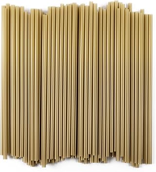 Disposable Plastic Drinking Straws - 7.75" Long - Straight - Unwrapped Gold, 500