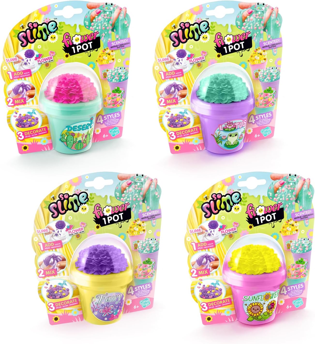 Canal Toys - So Slime - Slime Flower 1 Pot - Colour your creation thanks to the flower - Personalize it with Decorations & Charms - Gift Idea for Children 6+ - Creative Hobby - Assortment - SSC 417