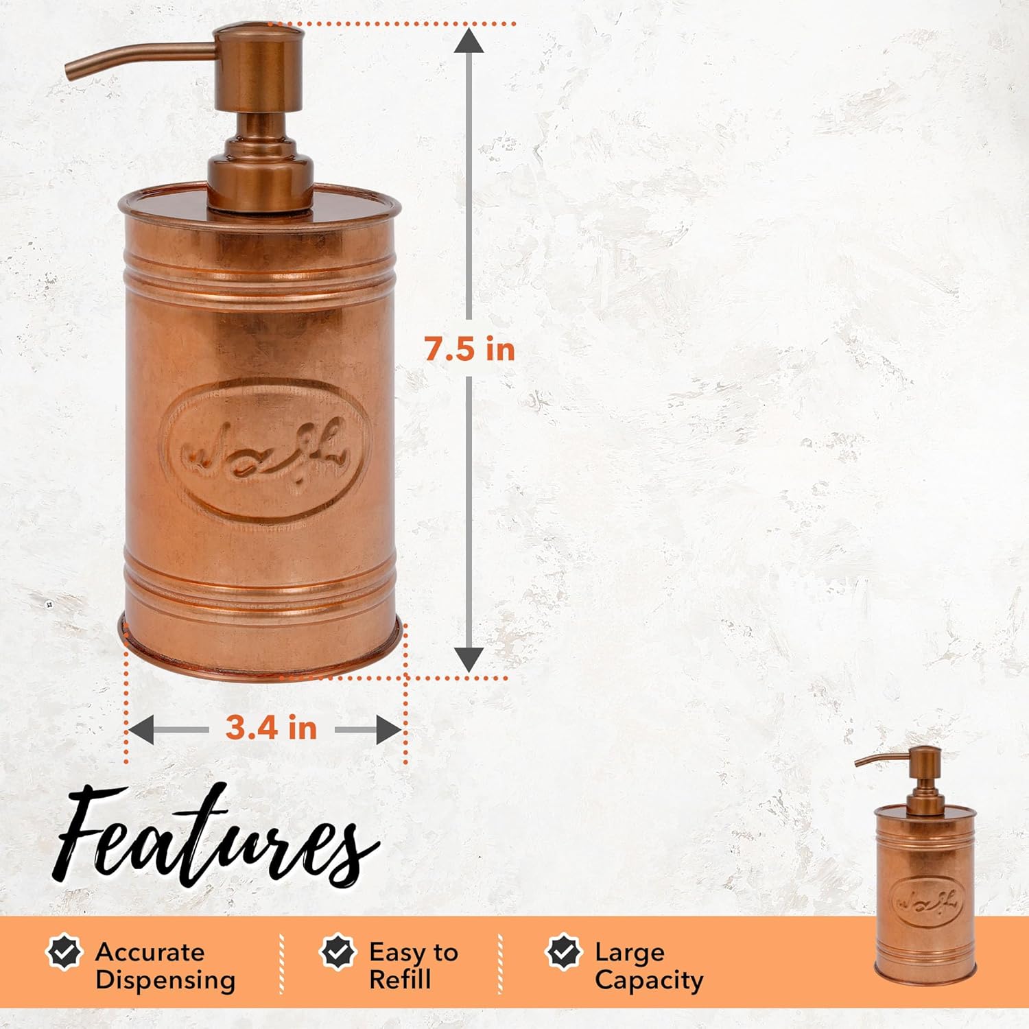 Rustic Copper Farmhouse Soap Dispenser with Stainless Steel Pump