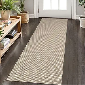 KOZYFLY Runners for Hallways 2x6 ft Washable Kitchen Runner Non Slip Rubber Backed Hall Runners Cotton Entryway Runner Rugs Floor Carpet for Indoor Backdoor Bedroom Kitchen, Ivory/Khaki