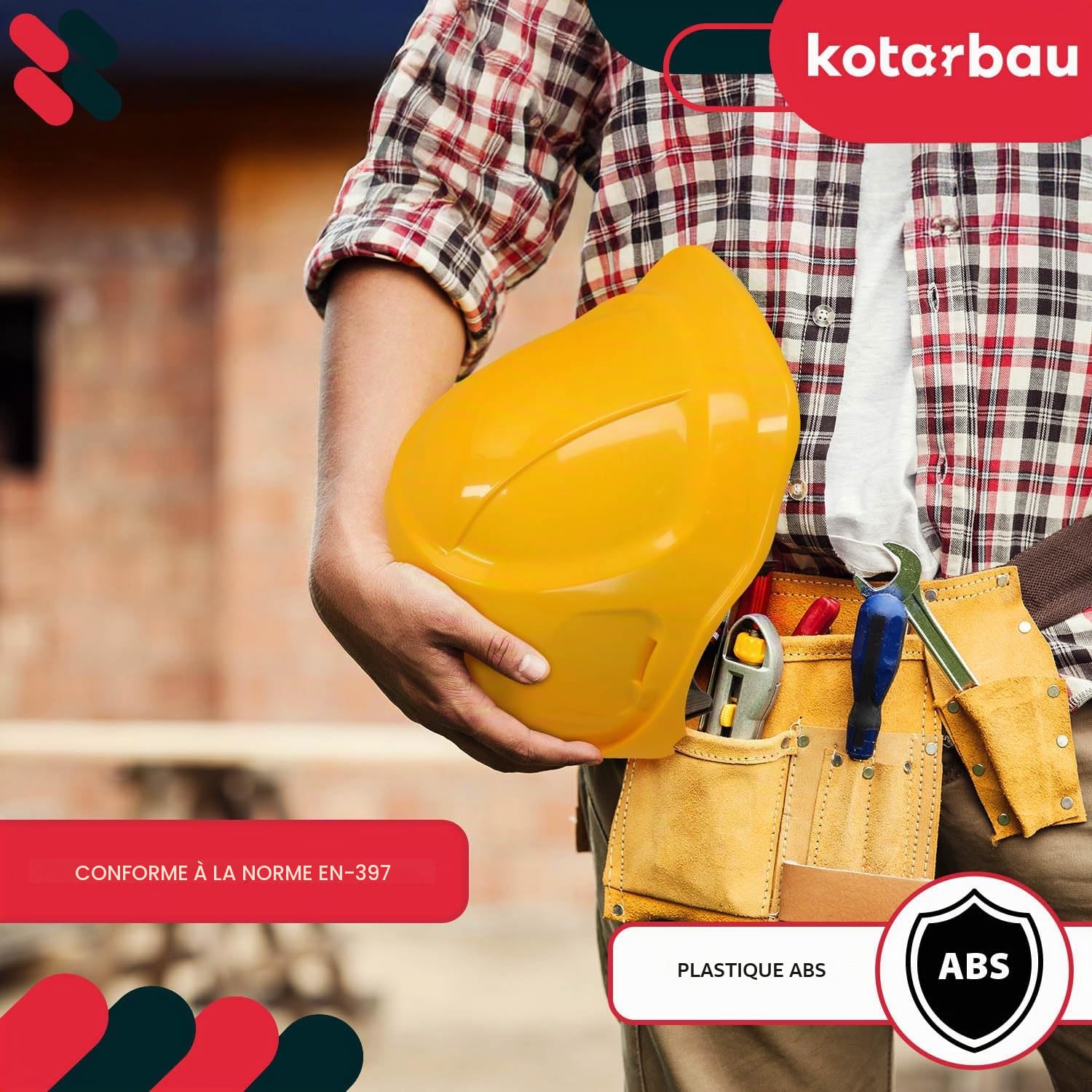 KOTARBAU® Casque De Chantier - Plastique - Jaune - Casque Sécurité Chantier - Réglable - pour Travail Protection