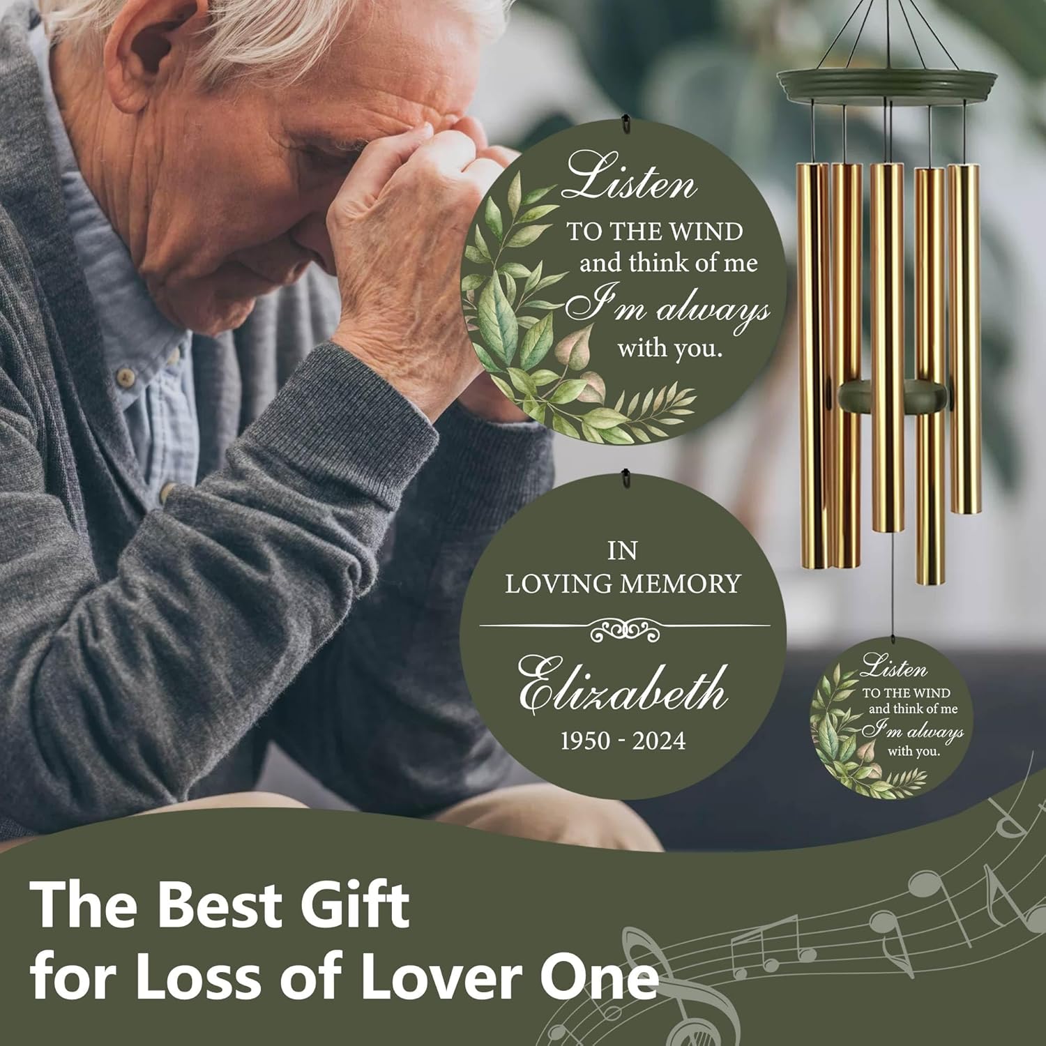 ASTARIN Personalized Memorial 30"/36" Wind Chimes for Loss of Loved One Mom Dad, Produced in USA Memorial Gifts for Sympathy Bereavement Remember, Deep Tone in Memory of Wind Chimes for Outside