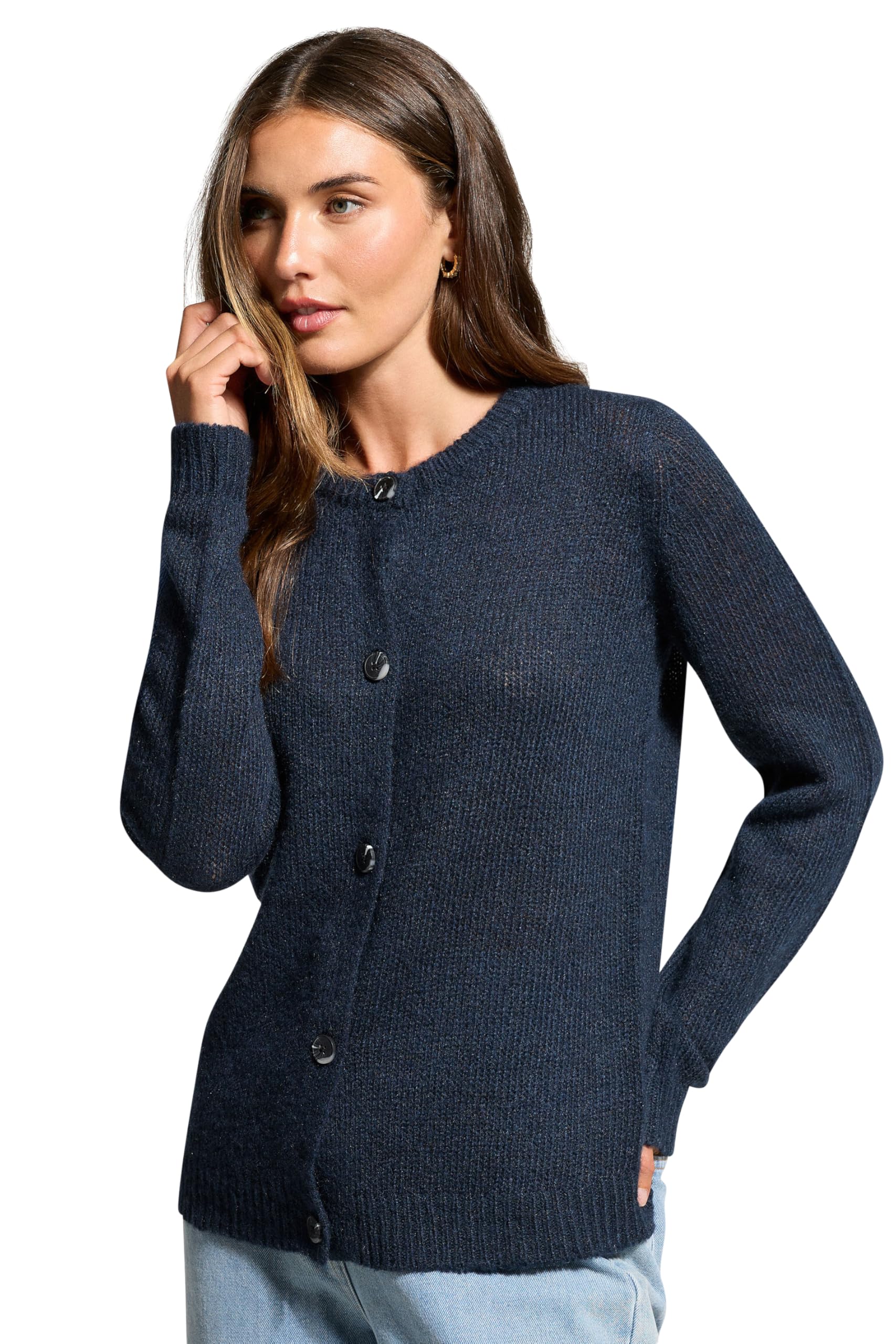Long Tall Sally - LTS Tall Blue Knitted Button Cardigan - Women's