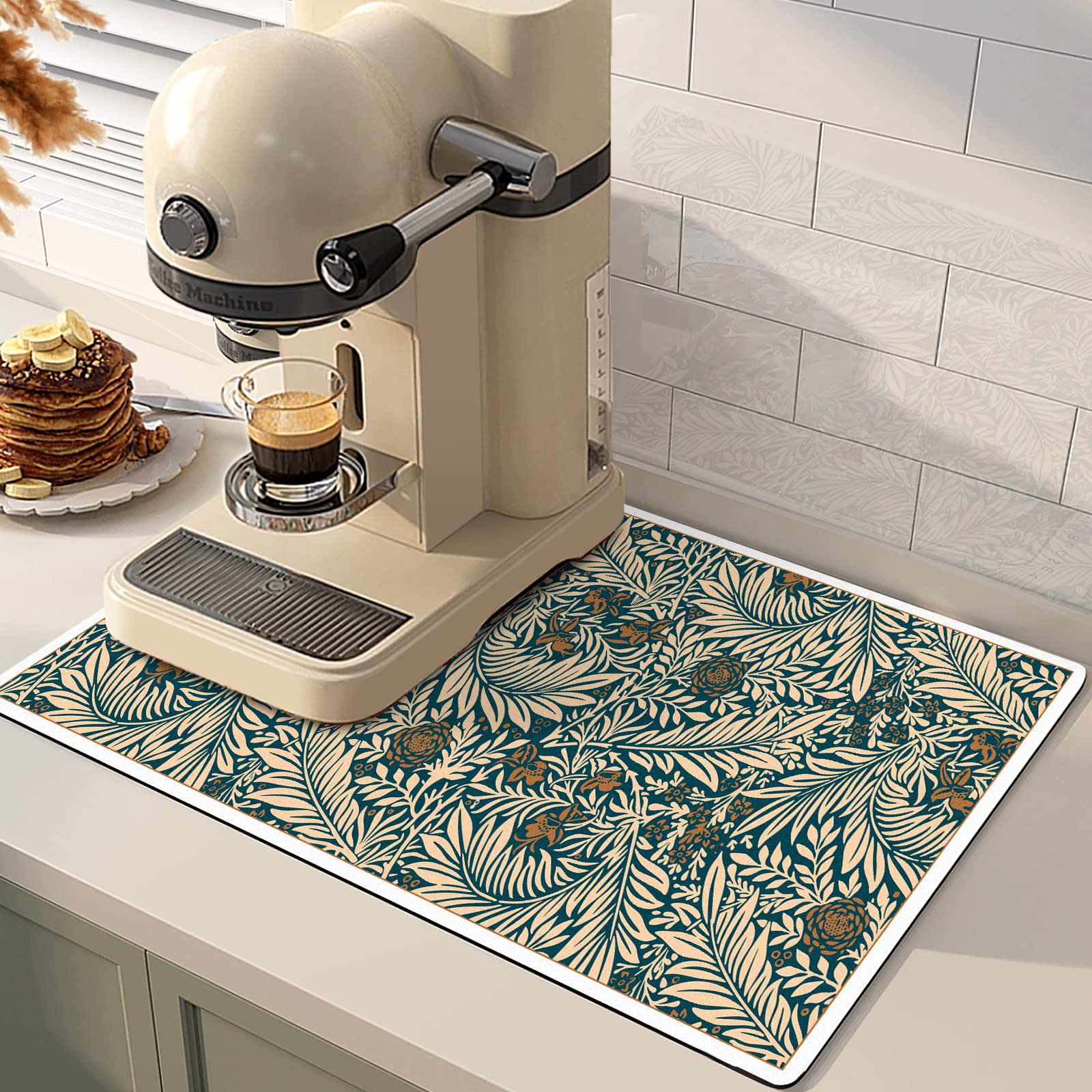 FEIGO Coffee Bar Mat - Coffee Mat for Countertop 18 * 12 Inch Absorbent and Spill-Proof - Anti-Slip Coffee Bar Accessories - Shock & Noise Absorption for Coffee Machines - Multi-Use