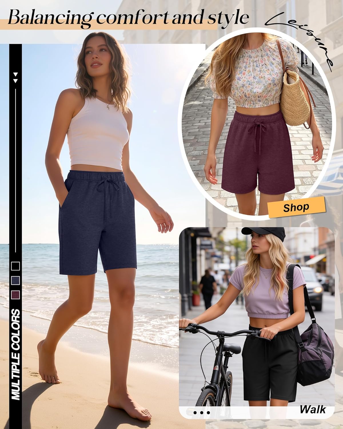 Neer 3 Pack Women's Bermuda Shorts, Jogger Yoga Sweat Walking Short Running Knee Length Sport Drawstring Shorts with Pockets - Image 5