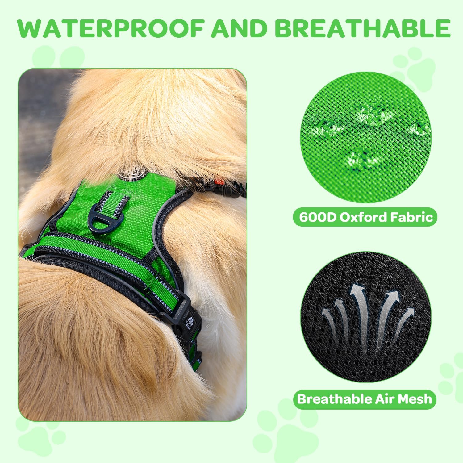 FURRYFECTION Plaid Dog Harness for Medium Dogs, Reflective No Pull Adjustable Pet Vest with Front Clip, Leash, Easy Control Handle and Seat Belt, Green, M