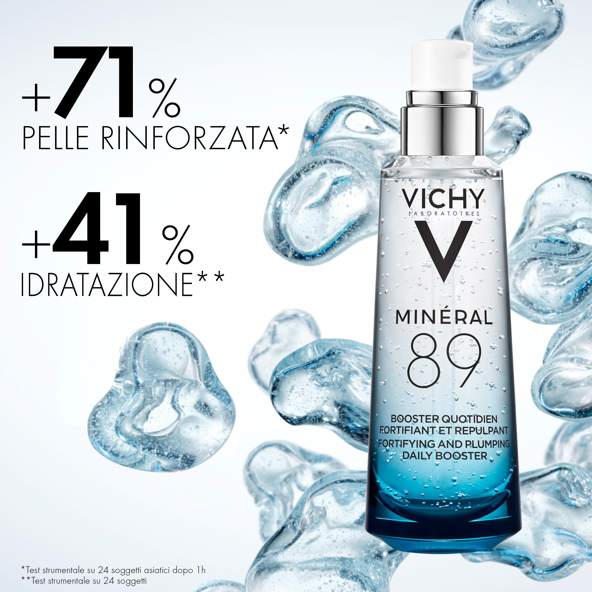 Vichy Minéral 89, Booster Quotidiano Fortificante e Rimpolpante, Per Tutti i Tipi di Pelle, Pelle Tonica e Idratata, Arricchito con Acido Ialuronico e Acqua Vulcanica, 75 ml