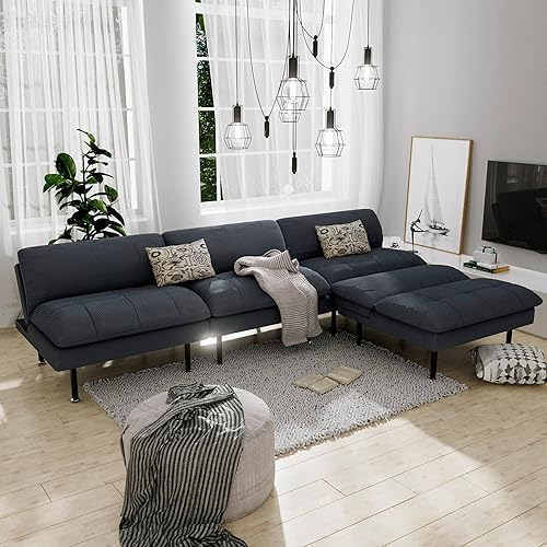 Miniatura 11 de Sofá cama tipo futón de 70 pulgadas, sofá cama multifunción 4 en 1 con respaldo ajustable, futón convertible moderno, sofá biplaza reclinable