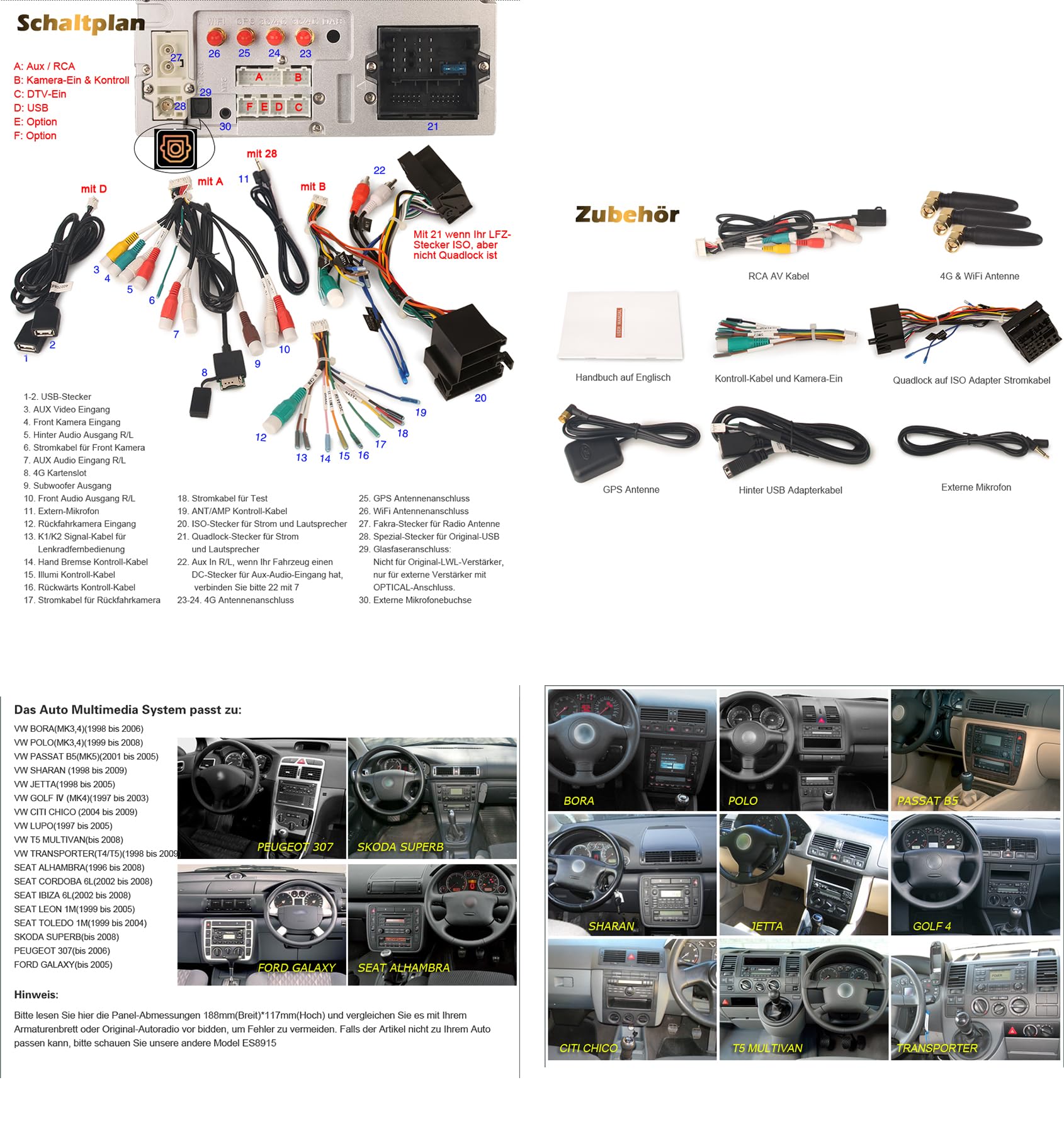 Erisin 7 pollici 8-Core 4GB+64GB Android 13 Autoradio Bluetooth GPS Navigatore per VW Passat Golf 4 Sharan Polo Lupo T5 Skoda Octavia Seat Ibiza 6L CarPlay Android Auto WiFi DSP DAB+CD USB OBD2 FM RDS