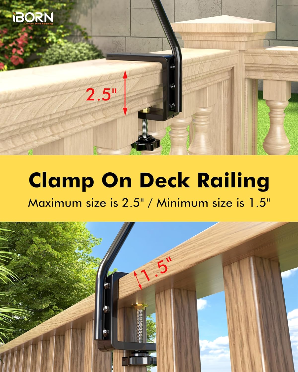 iBorn 40 Inch Extra Long Deck Hook for Bird Feeder Outdoors Hanging, Hummingbird Feeder Hanger for Deck Railing, Squirrel Proof Shepherd Pole Stand, Solid Wire, Pack of 2