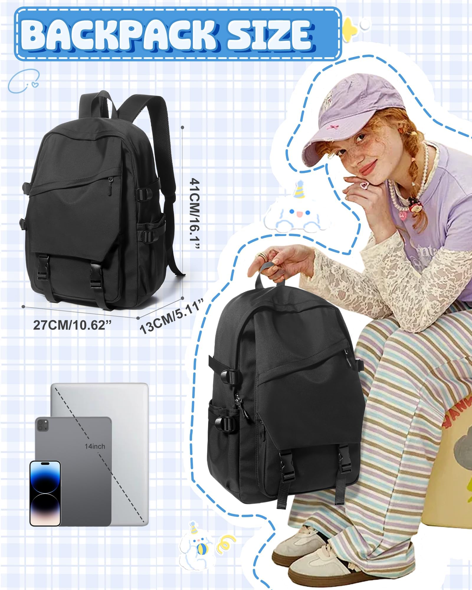 SZLX Schulrucksack Damen Leichte Schultasche Casual Daypack College Laptop-Rucksack für Männer Frauen Wasserfestes Reise Rucksack für Sports High School Backpack Teenager Schultaschen Rucksack Mädchen