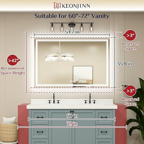 Vista 41 de Keonjinn - Espejo iluminado para el baño con luz LED, para montar en pared, diversos tamaños (vertical/horizontal)