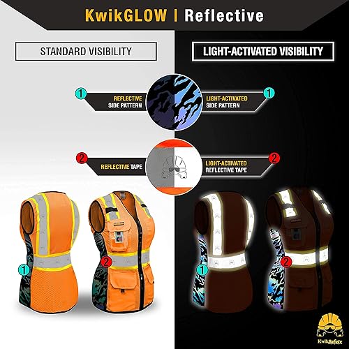 Miniatura 5 de KwikSafety TIGER QUEEN - Chaleco de seguridad para mujer [naranja, mediano] + paquete de casco duro de ala completa TORTOISE
