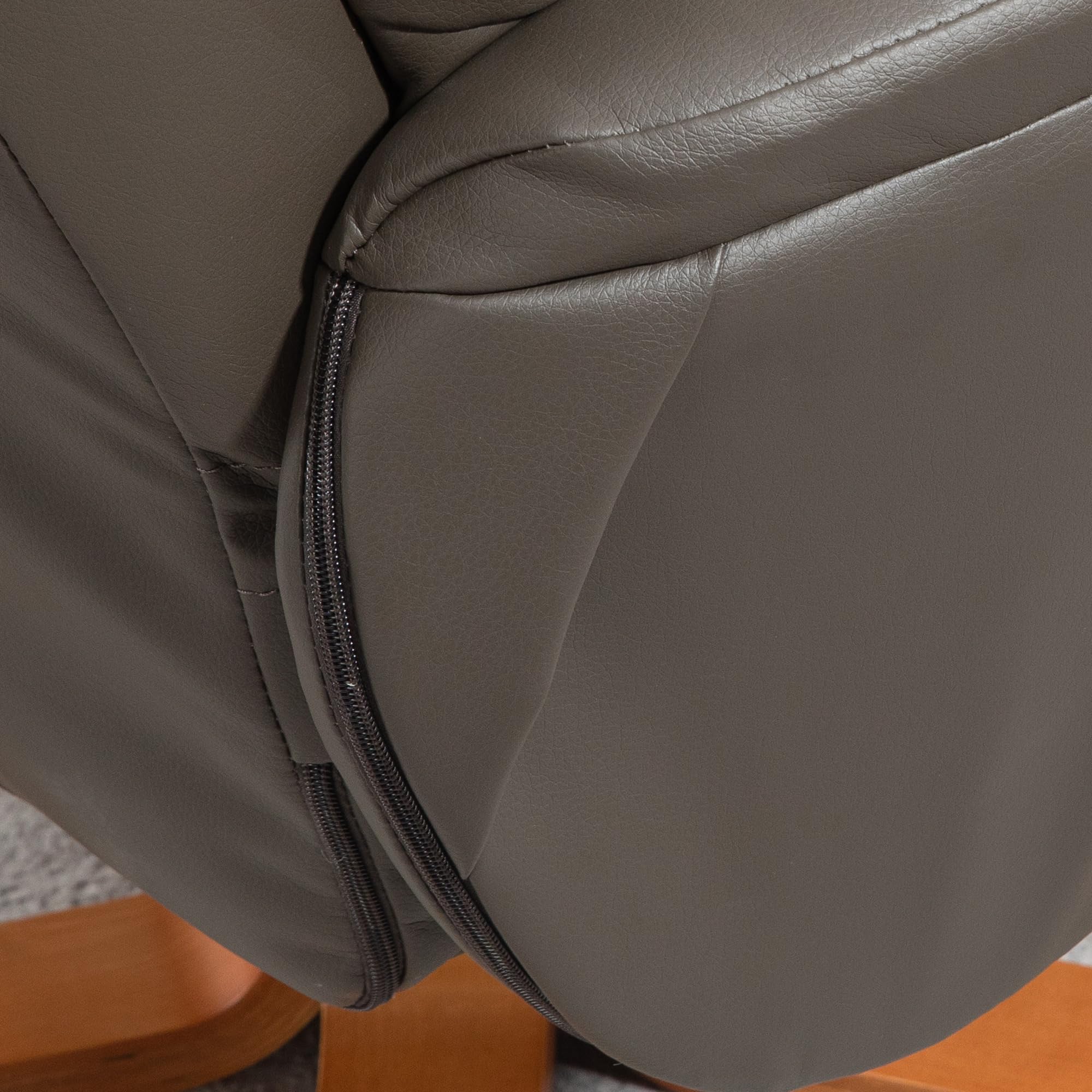 HOMCOM Fauteuil de relaxation avec repose-pied, fauteuil relax salon, dossier à bascule, fauteuil inclinable, assise rembourrée, revêtement synthétique, cadre en bois massif, design contemporain, gris