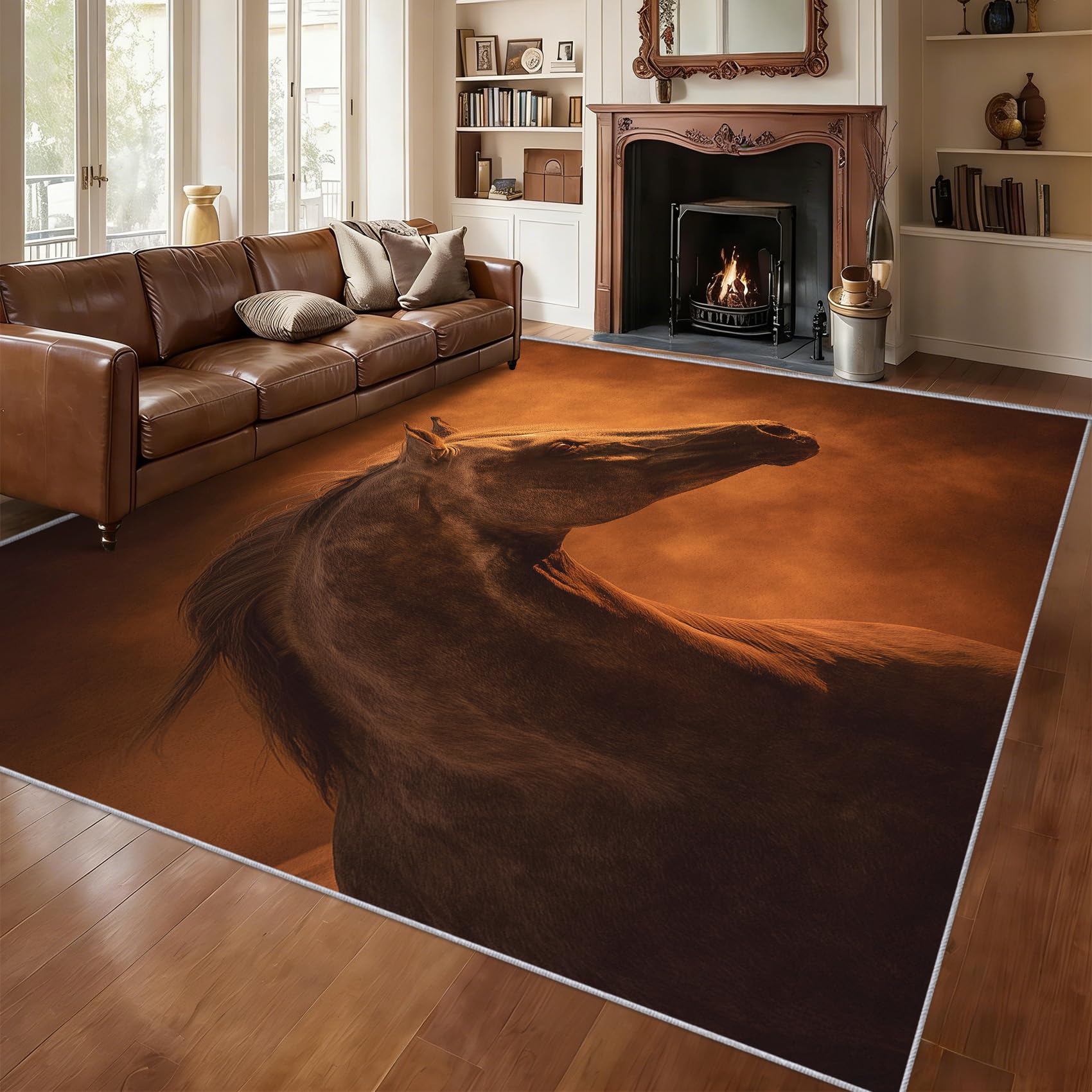 Tapis cheval grand tapis salon 240x340 cm en flanelle poil ras lavable