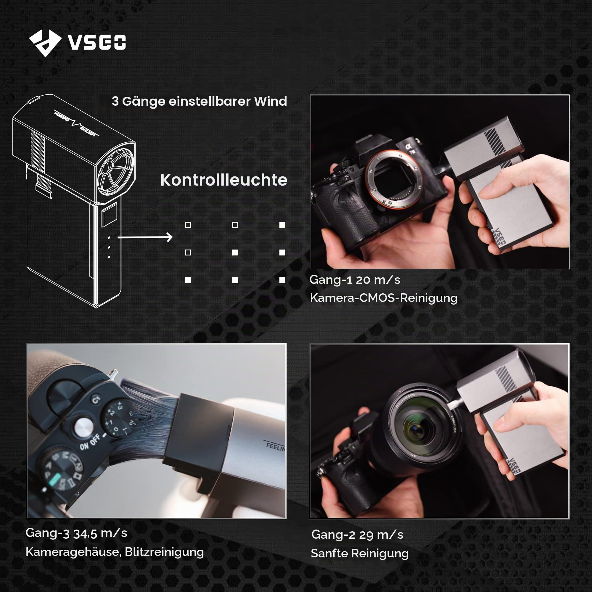VSGO Elektronisches Luftgebläse Tragbarer wiederaufladbarer elektrischer Luftreiniger 100000 U/min Palm Turbo-Gebläse für Kamera, Objektiv, Tastatur, Laptop, Drohnenreinigung