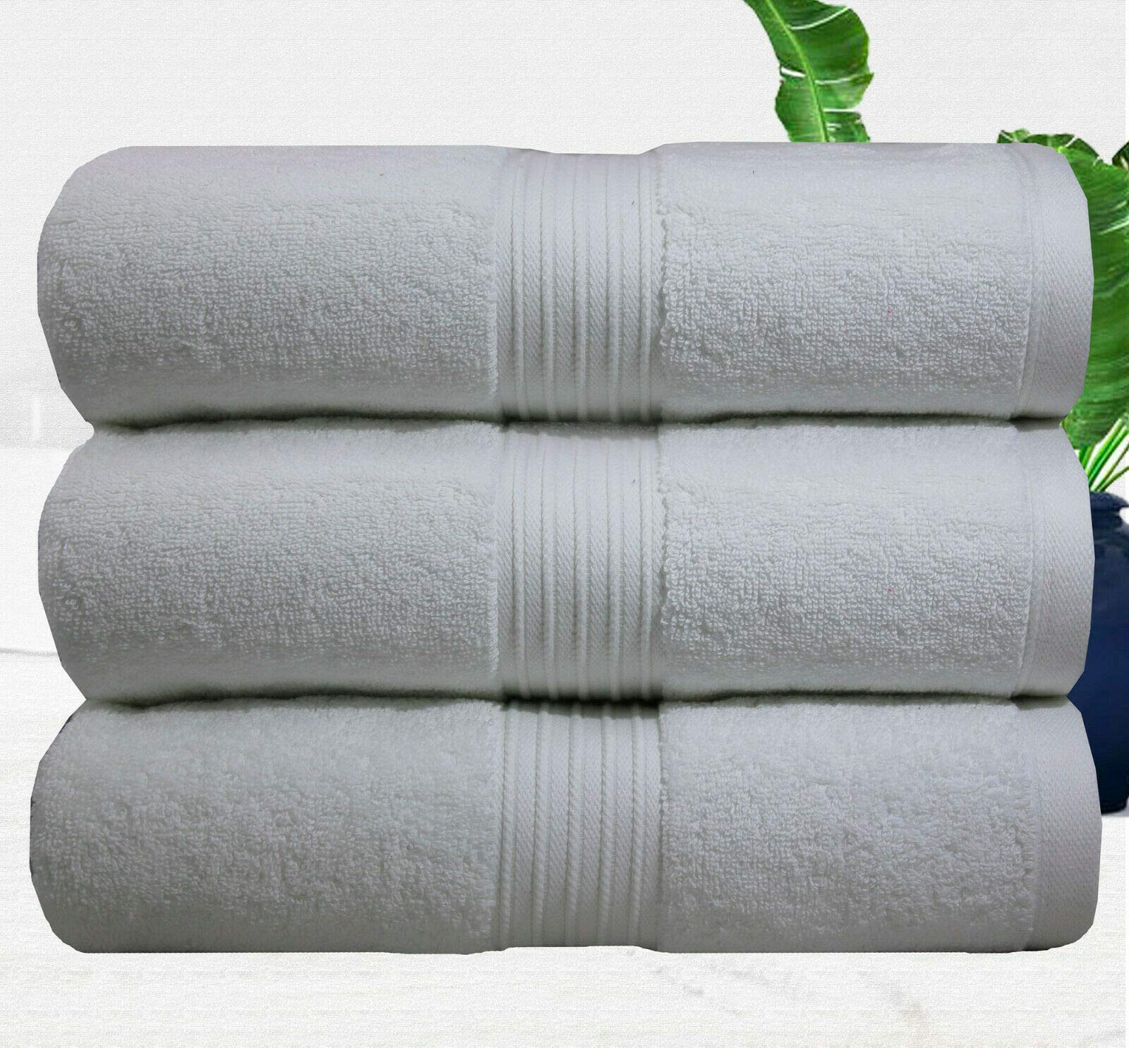 CB CASA BELLA The ultimate linenLuxury Pack of 3 Bath Towels 800 Gsm Premium Quality Egyption Combed Plush Towels_White