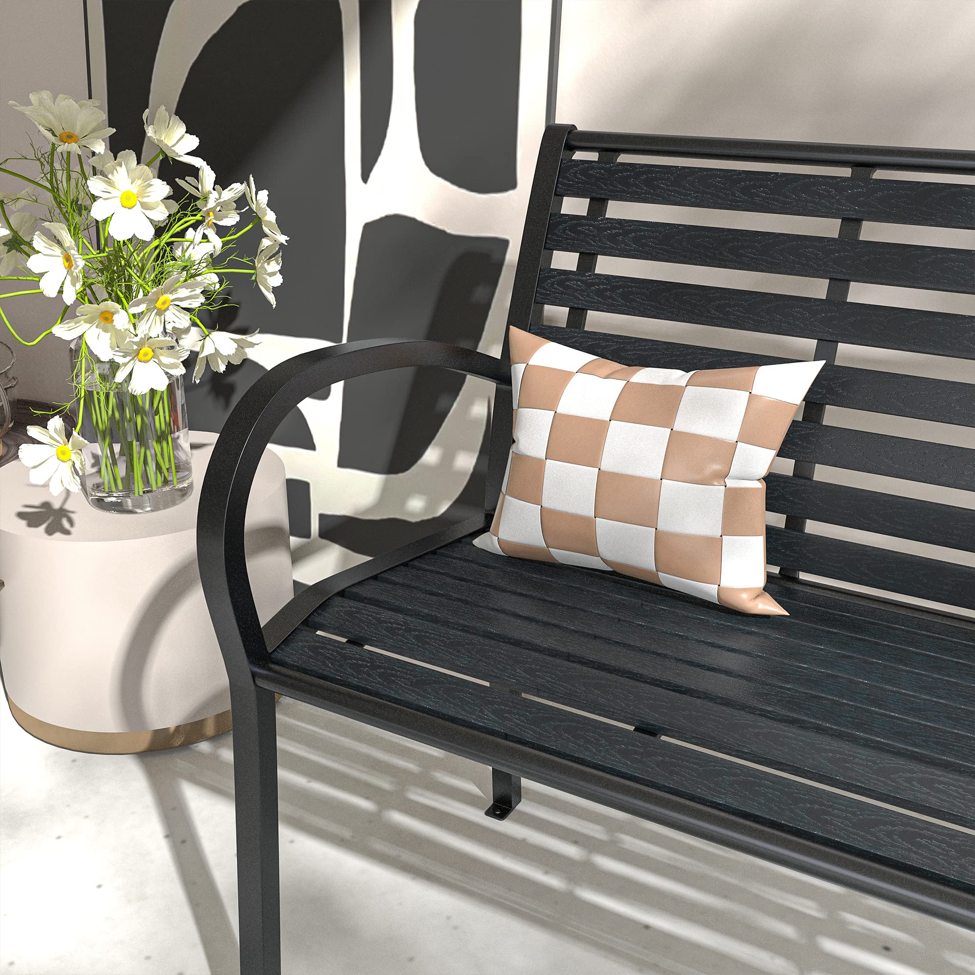 VICLLAX Outdoor Garden Bench for Outside, Waterproof Patio Metal Bench for Lawn, Porch, Backyard, Black