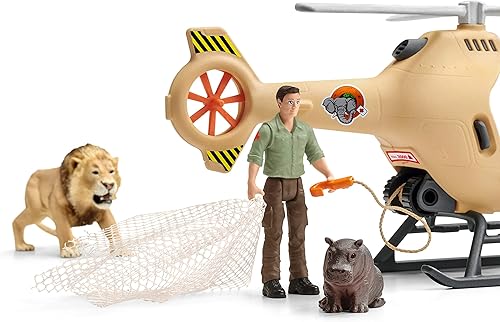 Miniatura 5 de Schleich Wild Life - Helicóptero de rescate de animales de 8 piezas con figuras de animales de safari para niños de 3 a 8 años