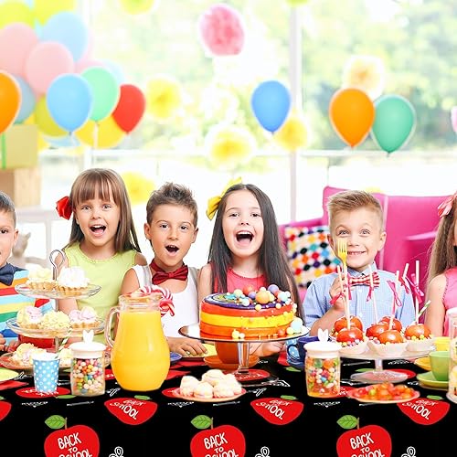 Miniatura 5 de Whaline Mantel de fiesta de bienvenida de regreso a la escuela, 3 piezas, 54 x 108 pulgadas, impermeable, manteles de plástico para el primer día de