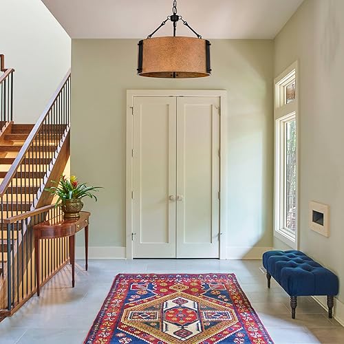 Miniatura 5 de Candelabro industrial, pantalla de tambor de bronce rústico de 3 luces, accesorio de iluminación colgante de granja con detalles de metal para