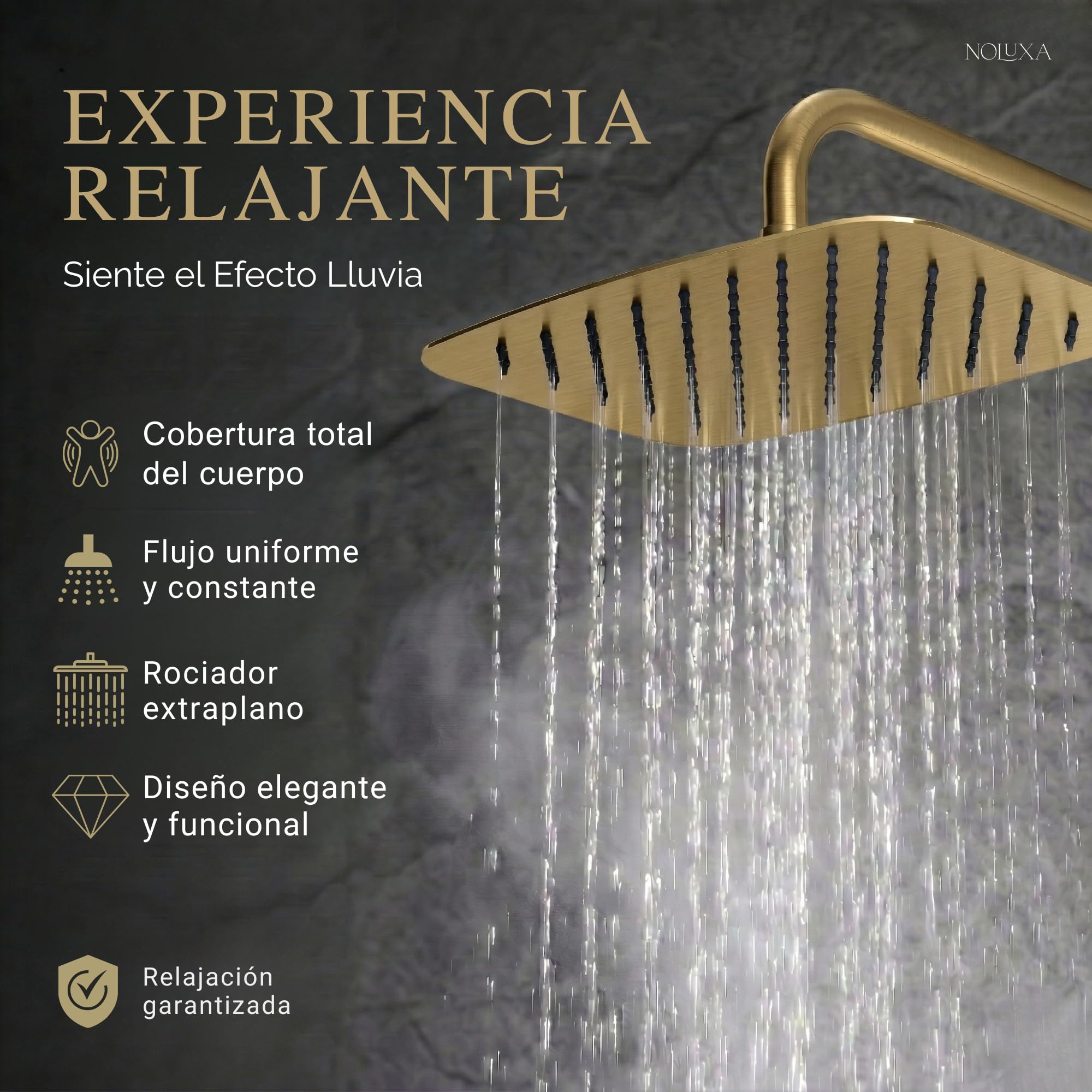 IMEX - Columna Ducha con Grifo para Bañera Oro Cepillado | Conjunto de Bañera con Alcachofa y Rociador Antical Dorado | Griferia en Latón y Acero Inox S.304 con Barra Extensible | Serie Toscana