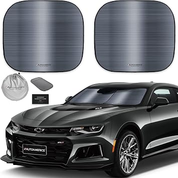 Autoamerics 2-Piece Windshield Sun Shade - Metallic Gray Foldable Car Front Window Sunshade for Most Cars SUV Truck Heat Blocker Visor Protector Blocks Max UV Rays and Keeps Your Vehicle Cool - Small