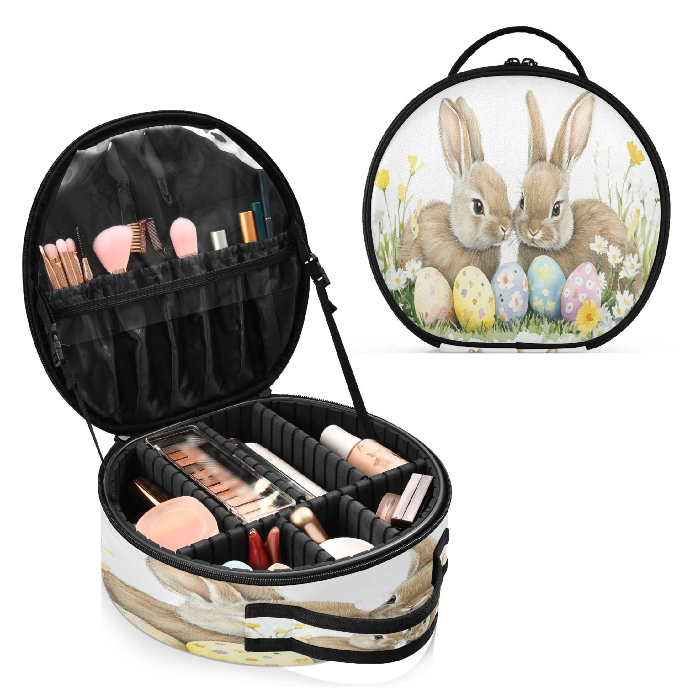 Takiito Bunnys Eggs Wildflowers Travel Makeup Case Portable Makeup Box Artist Cosmetic Case Organizer With Adjustable Dividers
