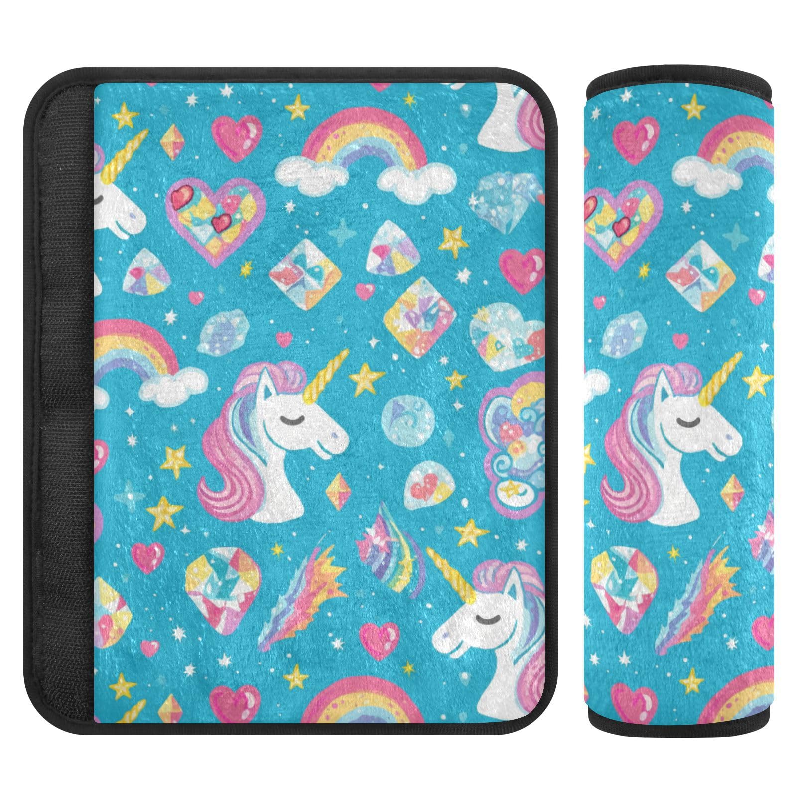 Seat Belt Covers 2 Pack Unicorns Head Hearts Car Seat Strap Covers Super Soft Diamonds Rainbows Car Seat Neck Cover for Boys Girls Adults Babies M
