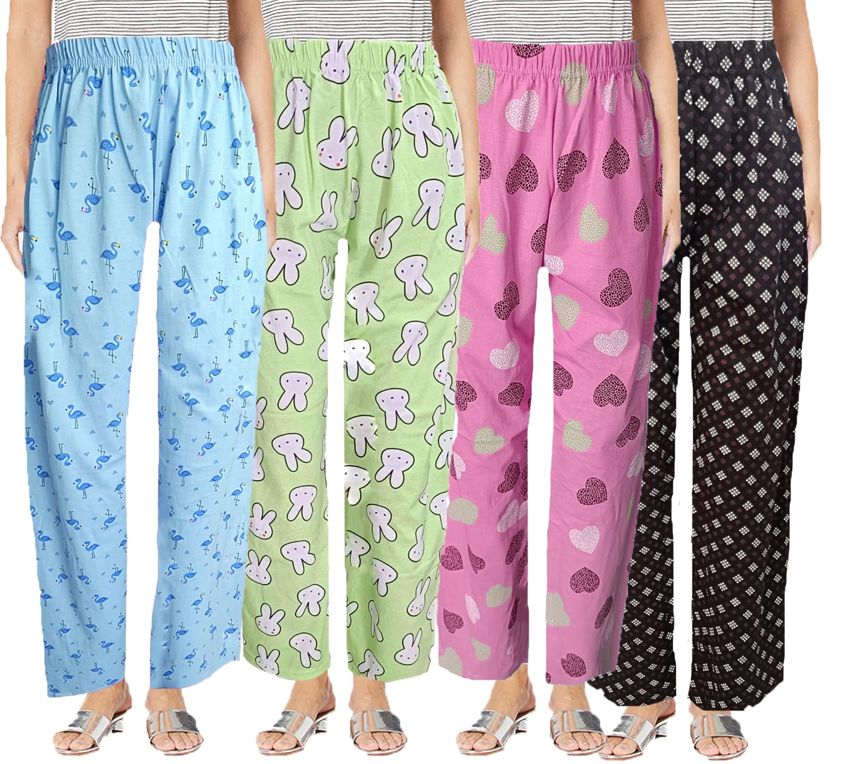 brand flex Women Floral Print Pyjama Night Wear Pant Free Size (28 To 36 Inch) Combo of 4 pack Night Pant For women (Print/Colour May Vary)-picture-12