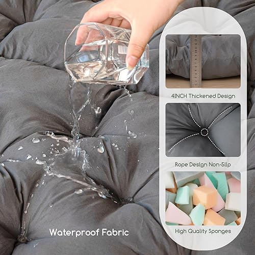 Miniatura 3 de HIGOGOGO Cojines de exterior para muebles de patio, 22 x 22 pulgadas, con funda impermeable resistente para patio, jardín, color gris