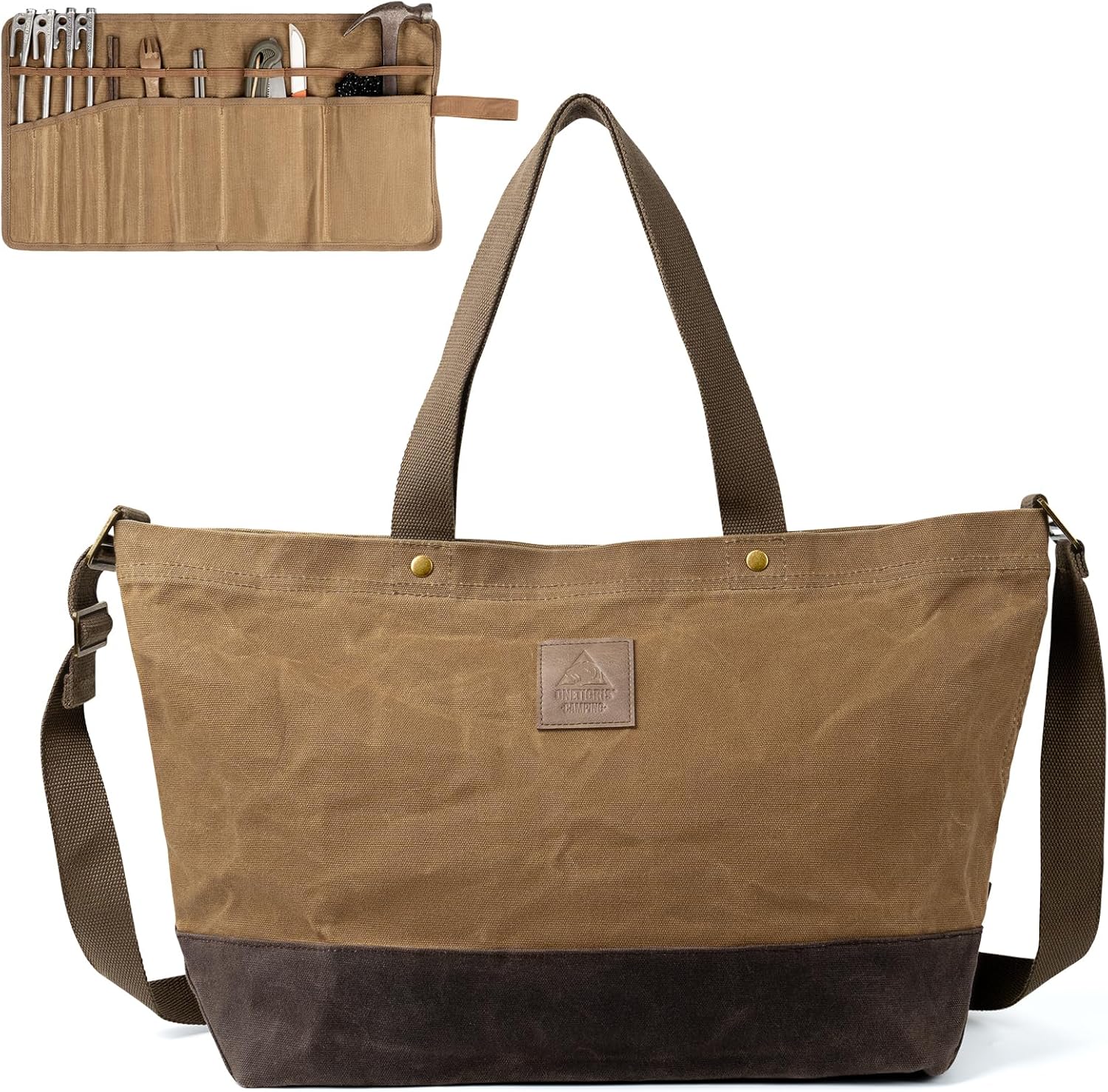 OneTigris Waxed Canvas Tool Tote Bag with Removable Tool Roll Bag, 36L Large Capacity Storage Tote Bag - Heavy Duty Canvas Bag and Tactical Camping Storage for Gardening,Camping Gear Firewood - Image 8