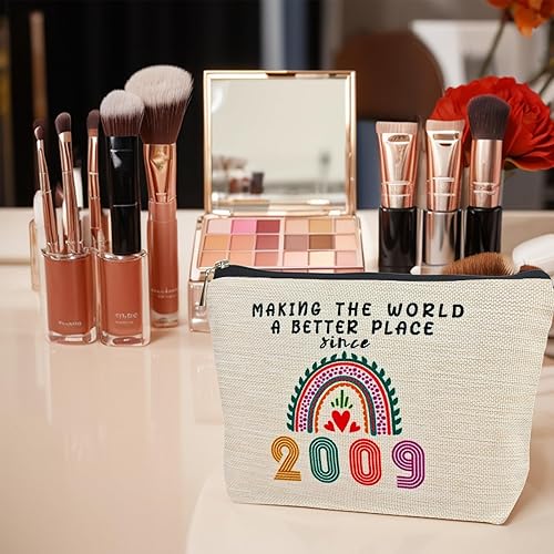 Miniatura 6 de Regalos de cumpleaños para mujeres y niñas, bolsas de maquillaje pequeñas de lino impermeable lavado de doble cara, 2009, Rainhow