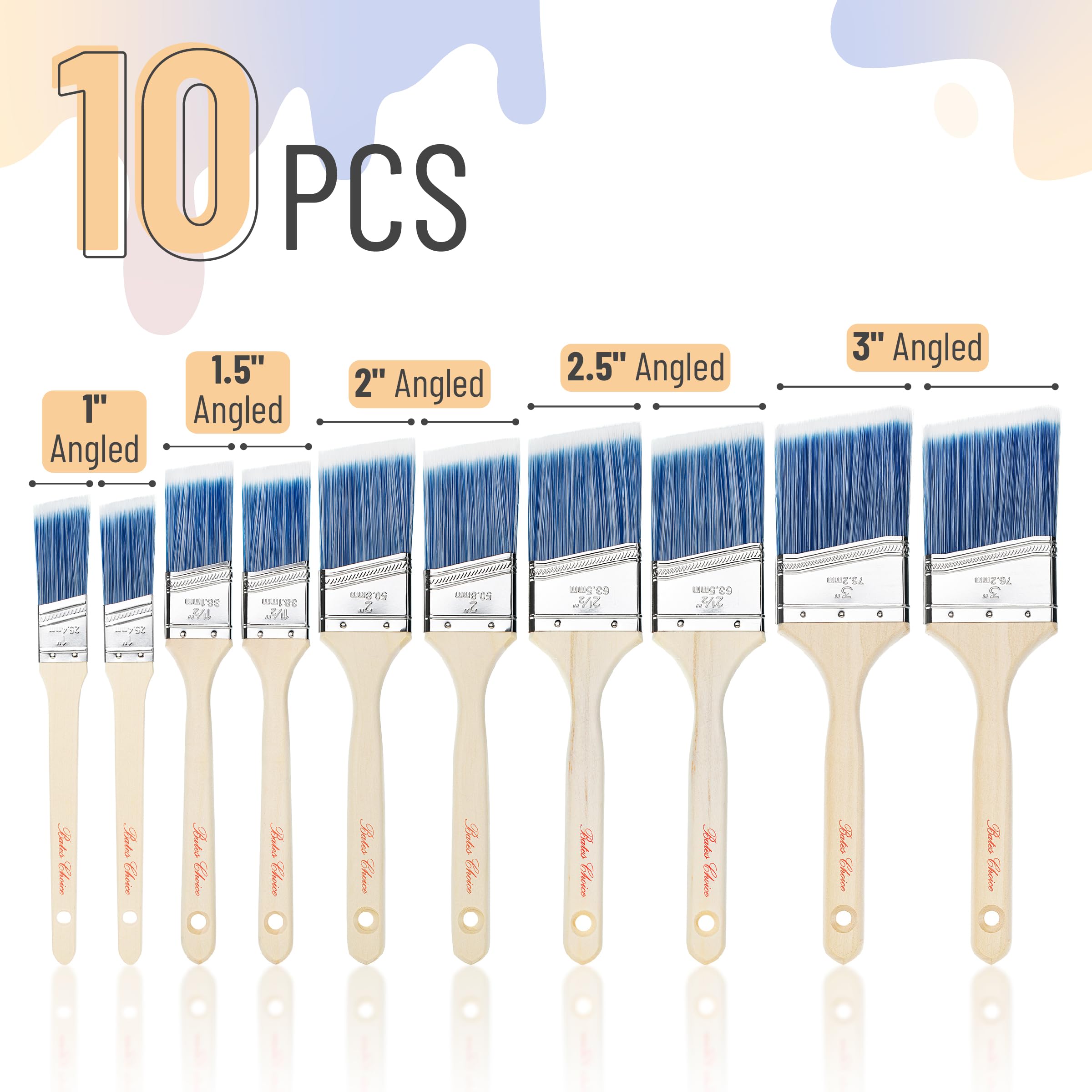 Bates Paint Brushes - 10 Pack Angle Brushes -2 Bates Paint Brushes - 10 Pack Angle Brushes -2