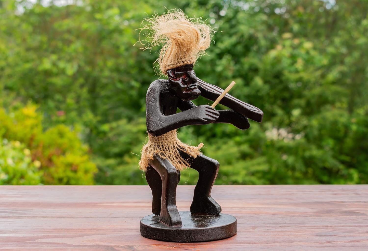 G6 Collection Handmade Wooden Primitive Tribal Funny Statue Sculpture Tiki Bar Handcrafted Unique Gift Art Decorative Home Decor Accent Figurine Decoration Artwork Hand Carved (Playing Violin)
