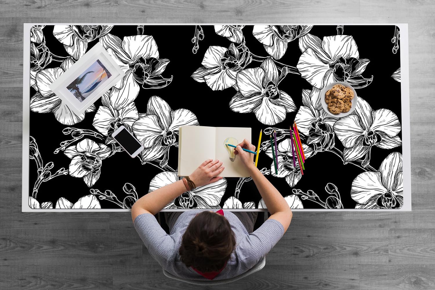 Sottomano da Scrivania 120x60 cm Facile da Pulire Antiscivolo Impermeabile per Ufficio e Casa in Vinile PVC Protezione e Decorazione Superficie Protettiva - Fiori negativi