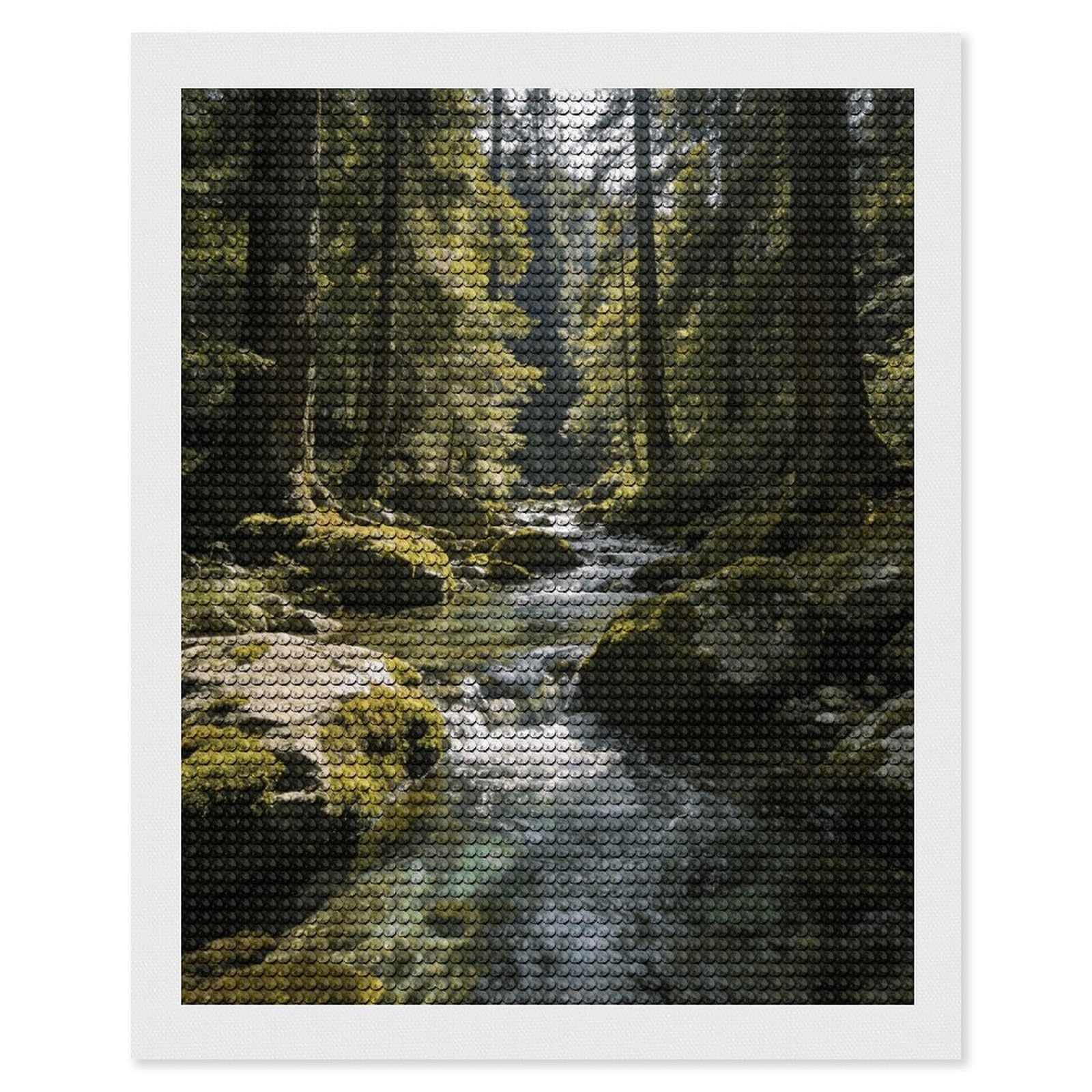 FekiLoot Green Valley Stream Waterfall Paint by Numbers Kit for Adults Beginner DIY Diamond Dots Paintings Round Full Drill Diamond Art Kits Picture Diamond Art Painting Kits for Home Decor 16"x20"