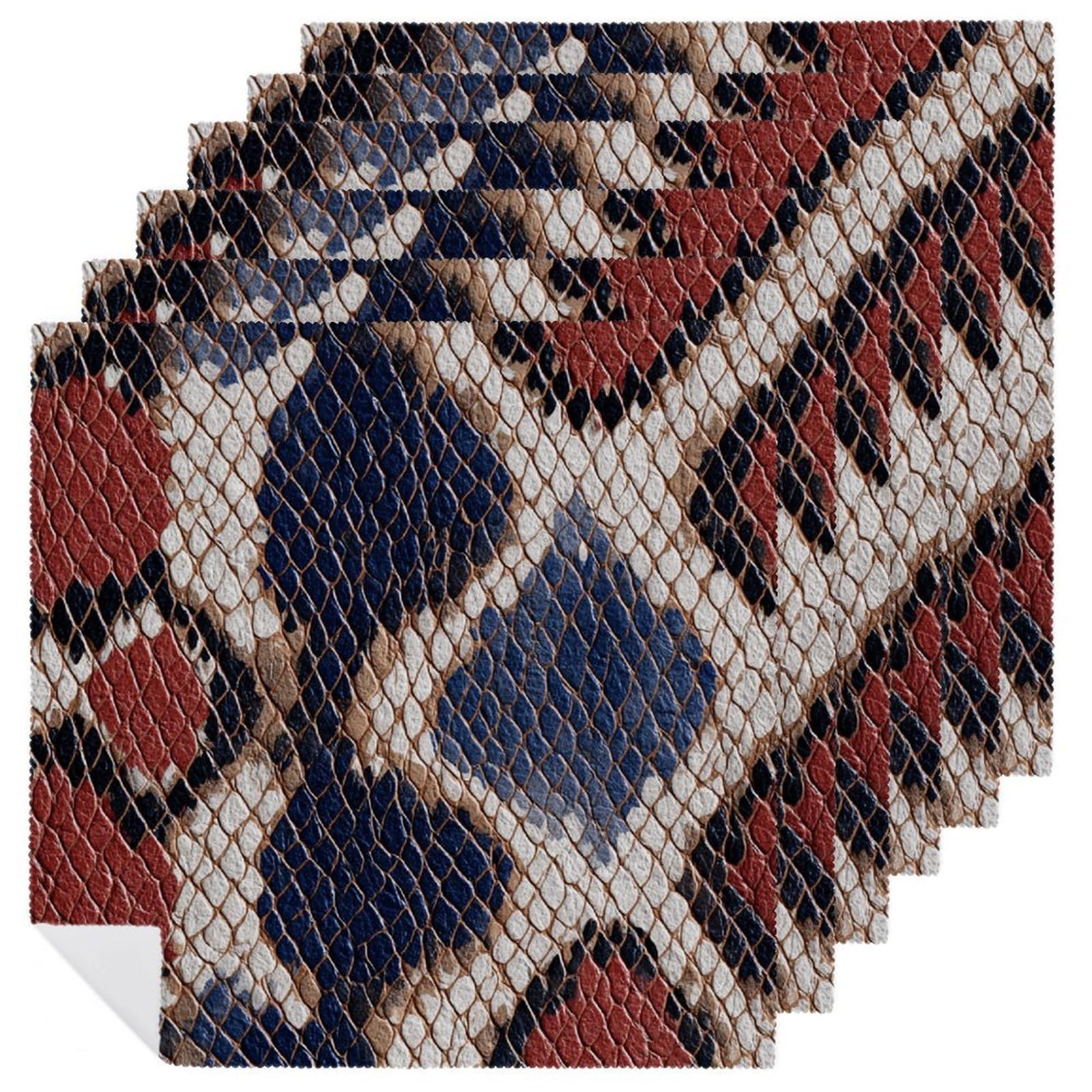 Red White And Blue Snake Skin Print Cloth Napkins Set of 6, Square Premium Reusable Washable Polyester Table Linen Napkin for Dinner Party