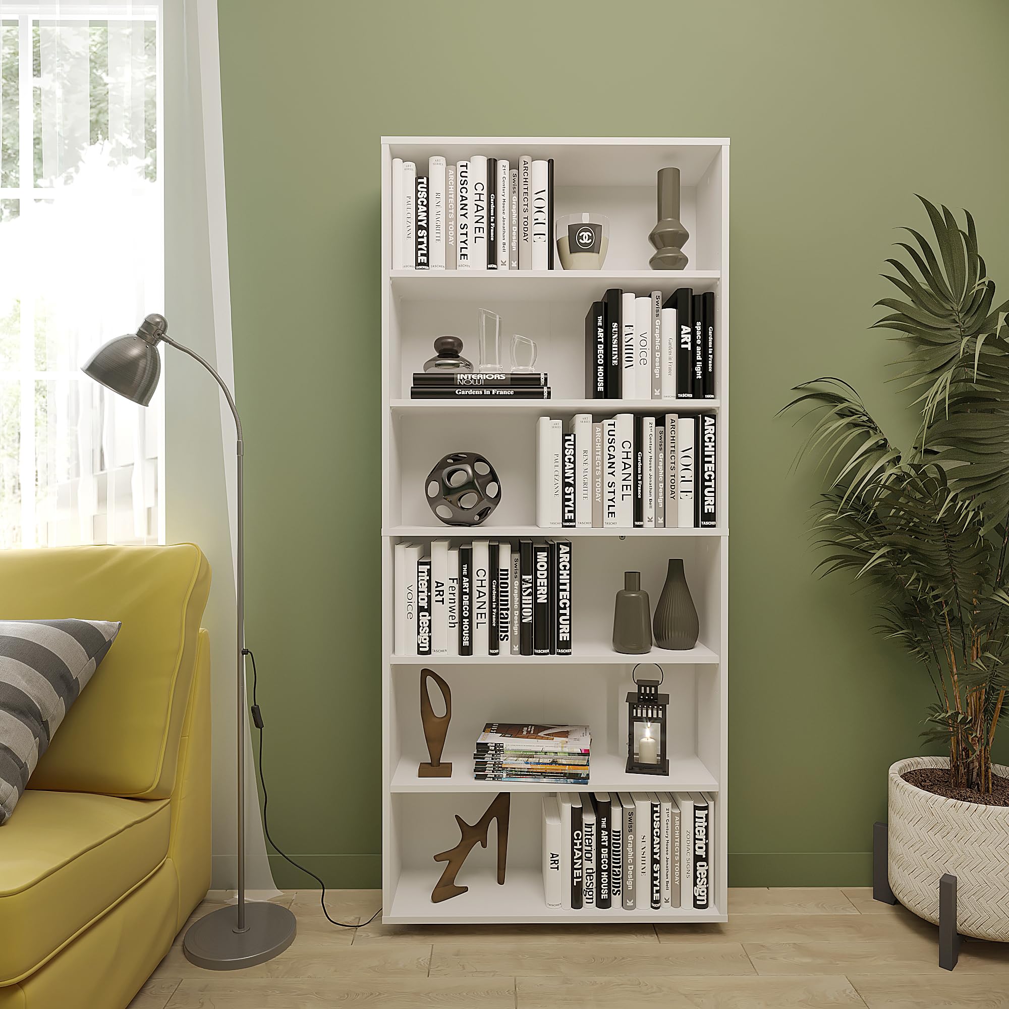 KOMTO Regal 80 cm breit Weiß - Bücherregal mit 6 Ebenen und Höhenverstellbare Regale, Standregal, Aufbewahrungsregal | Bookshelf Lumo 80 x 180 x 24 cm (BxHxT)