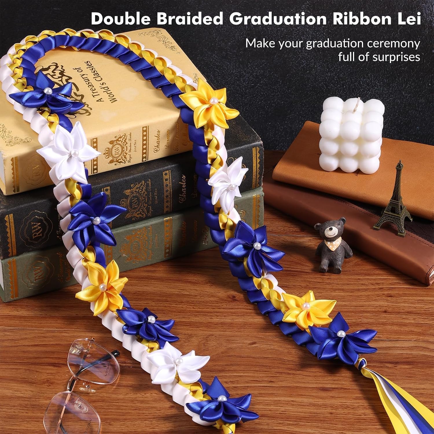 TFTANFAN Graduation Flower Lei Hawaiian Floral Necklace for Graduation Ceremony Graduation money lei Gift for Women Men