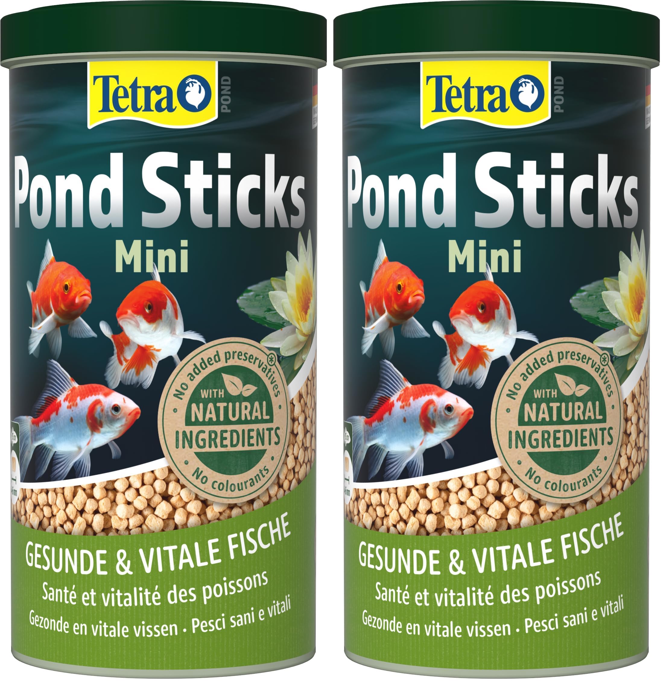 Tetra Pond Sticks Mini - Fischfutter für kleineTeichfische bis 15 cm, für gesunde Fische und klares Wasser im Gartenteich, 1 L Dose (Packung mit 2)