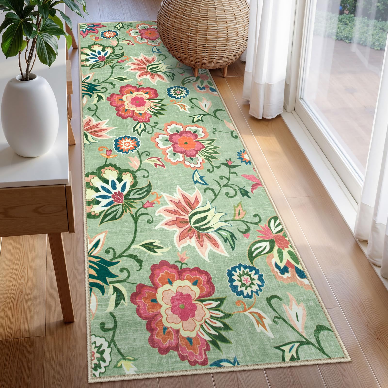 Beeiva Floral Kitchen Runner Rugs Non Skid Washable, Low Pile Ultra Thin Rug Runners 2x6, Non Slip Paisley Carpet for Laundry Bedroom Entrance