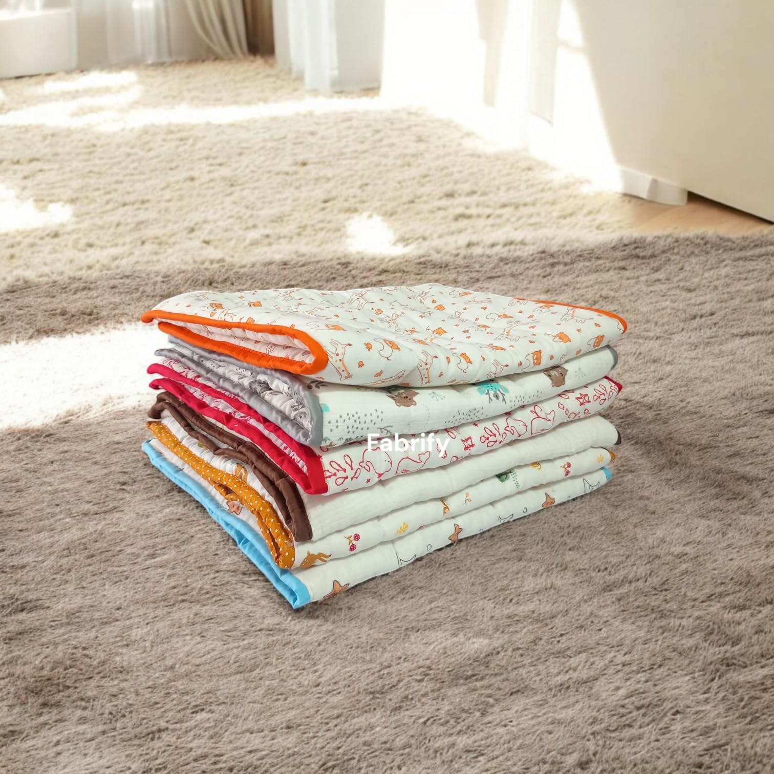Fabrify New Born Baby Muslin Cotton Super Soft Mattress Bed Spread, Godadi, Quilt, Mattress, Baby Patter for Sleep | Baby Bed (Pack of 2) (Multi- Random Design) (0-6 Month) 1