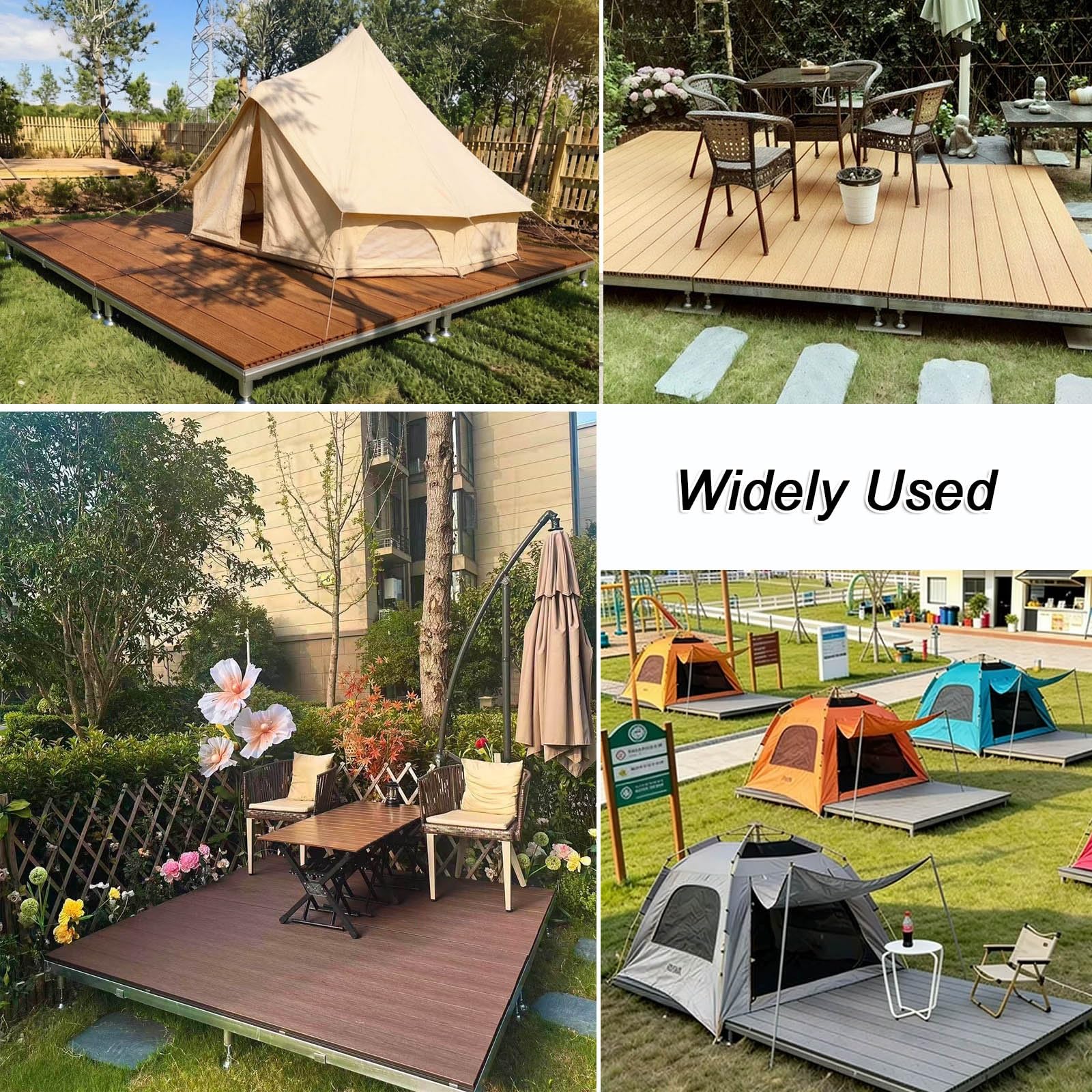Terrazze Pavimento Piattaforma Rialzata Regolabile 84x84cm Piastrelle WPC | Tenda Campeggio Piattaforma Rialzata Con Telaio Metallico,Impermeabile,Effetto Legno Piastrelle Giardino(Dark brown)