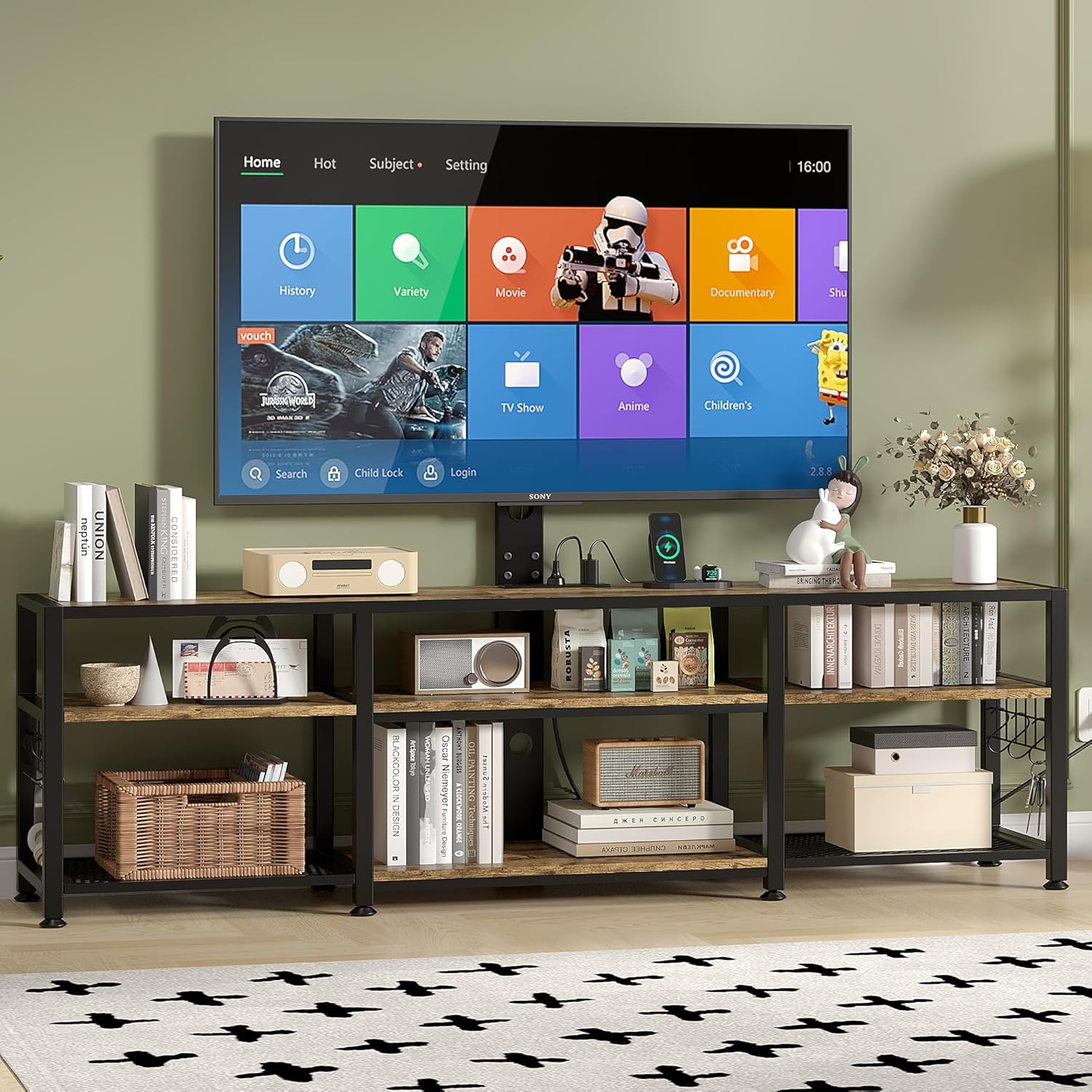 VECELO TV Stand with Mount and Power Outlet, Height Adjustable Entertainment Center with Storage Shelves for 55/65/70/75/80 inches Televisions, Console Table for Living Room, Bedroom, Rustic Brown 3 81f35R91PQL. AC SL1500