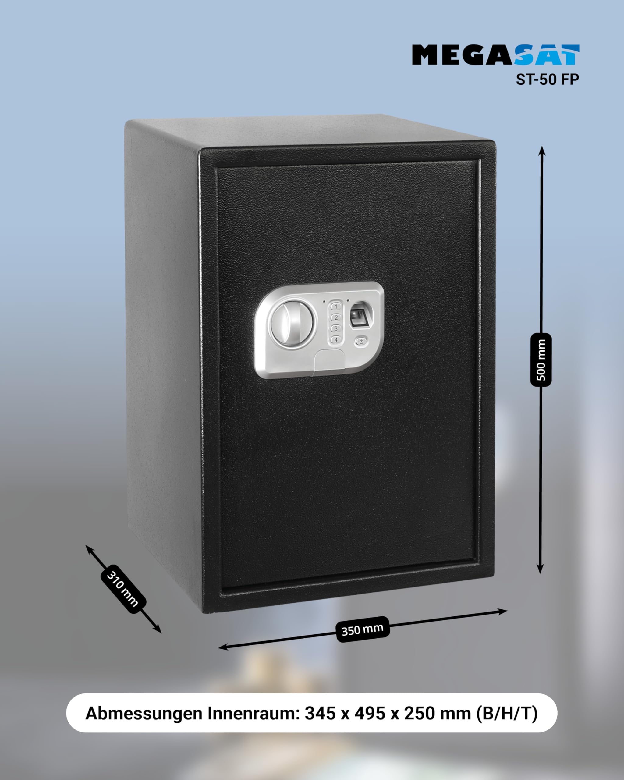Megasat ST-50 FP – Tresor mit Fingerprint, Volumen 42,5 l – Schwarz