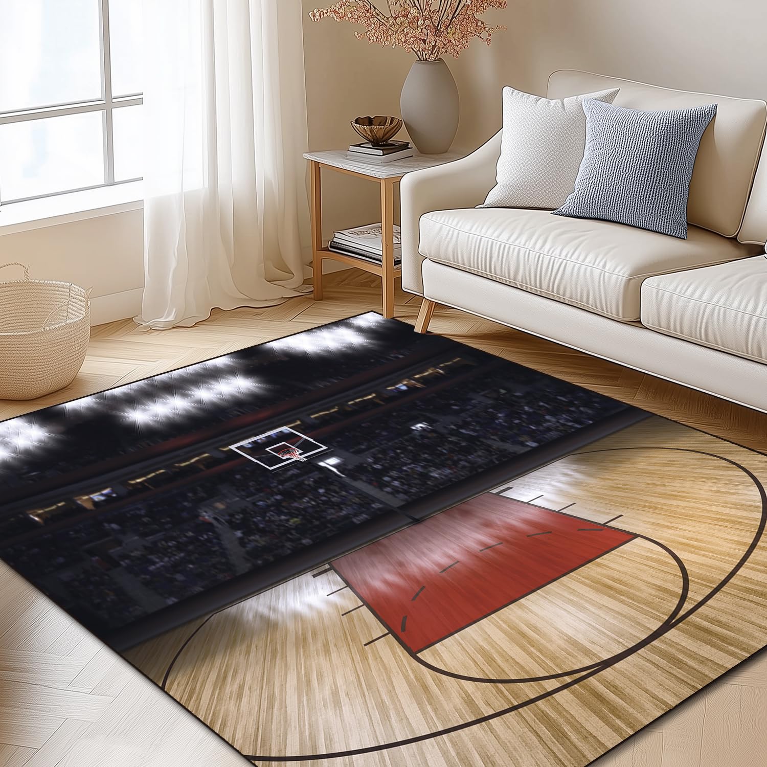 Sports Area Rug 5'x6' Floor Mat Non-Slip Kids Rugs Washable for Living Room Dining Dorm Room Bedroom Home Decor Carpet Basketball Court Sport Area