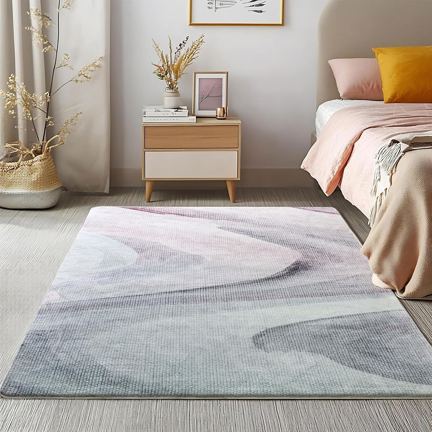 Cinknots Area Tappeti per Soggiorno, Moderno Astratto Tappeto Morbido Pile Sala da pranzo Camera da letto Home Decor Tappeto antiscivolo (120 x 160 cm, Grigio/Rosa)