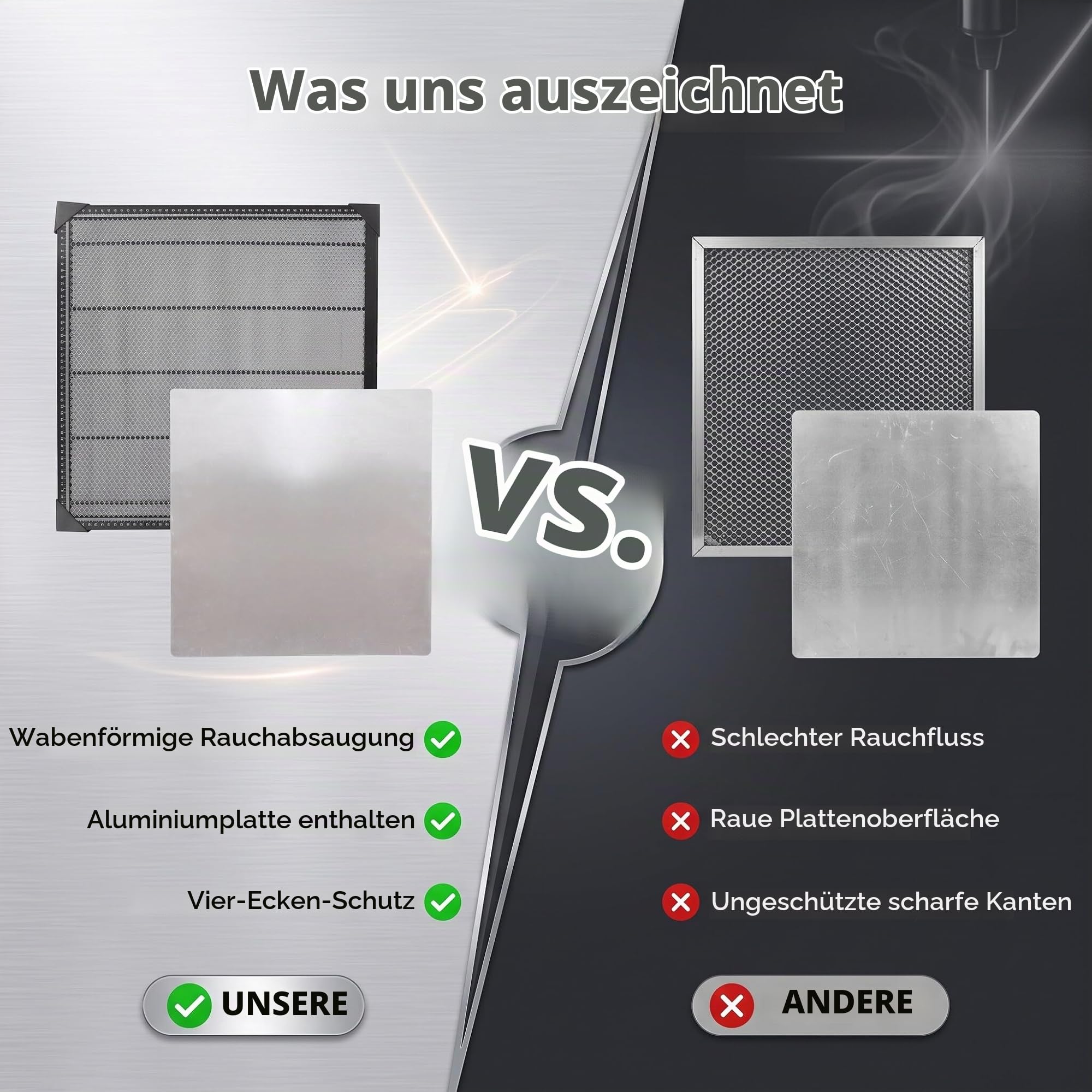 Arbeitstisch aus Wabenlaser, 500 x 500 mm, Arbeitsplatte aus Aluminium für Bienenstock, CNC-gefräst, Laserschnittbett, kompatibel mit Diodenlasergravurmaschinen, Glasfaser und CO2