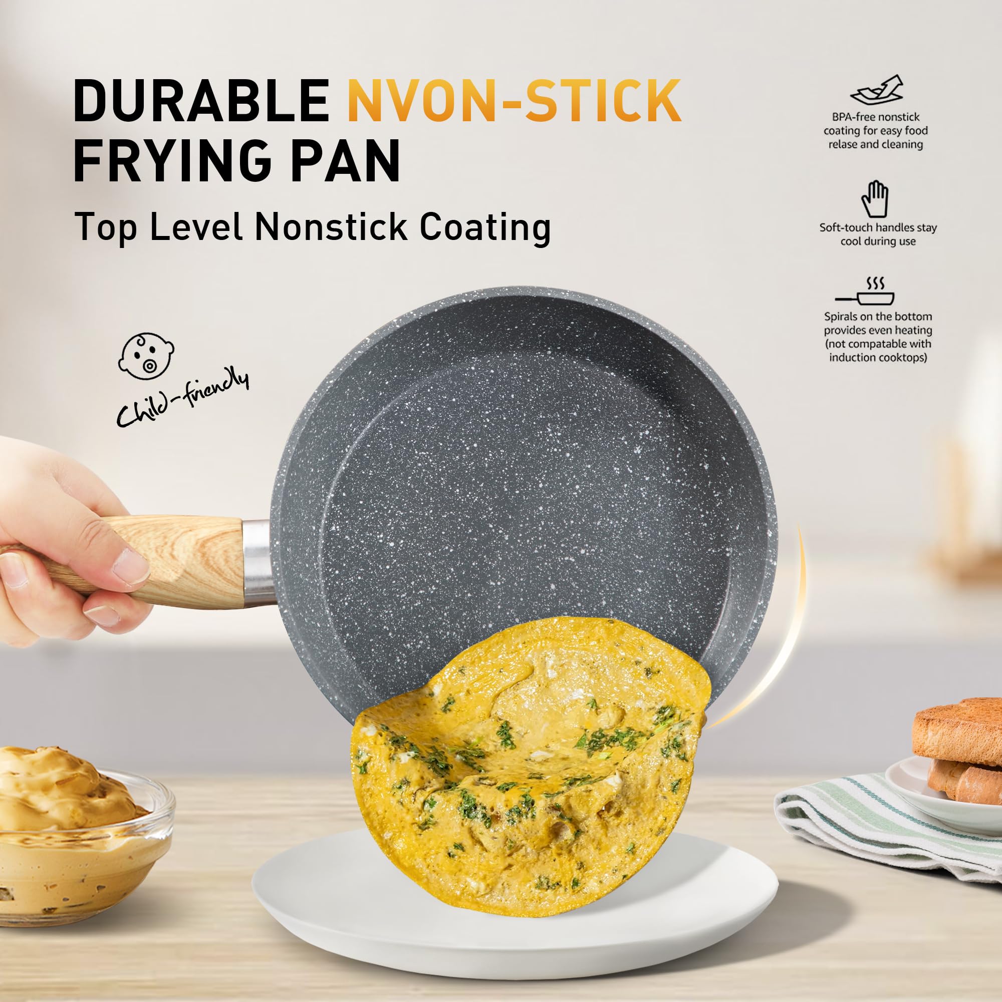 DishDelight Induktions-Kochgeschirr-Set mit Grillplatte 17-teiliges Induktions Töpfe Set Topf und Pfannenset mit Deckel Granit Antihaftbeshichtung Topfset Kochtopf